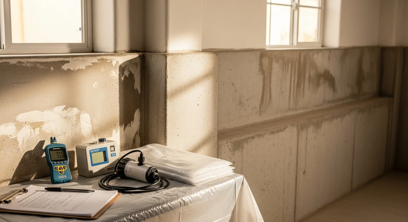 Certified mold inspector conducting air quality assessment in residential property