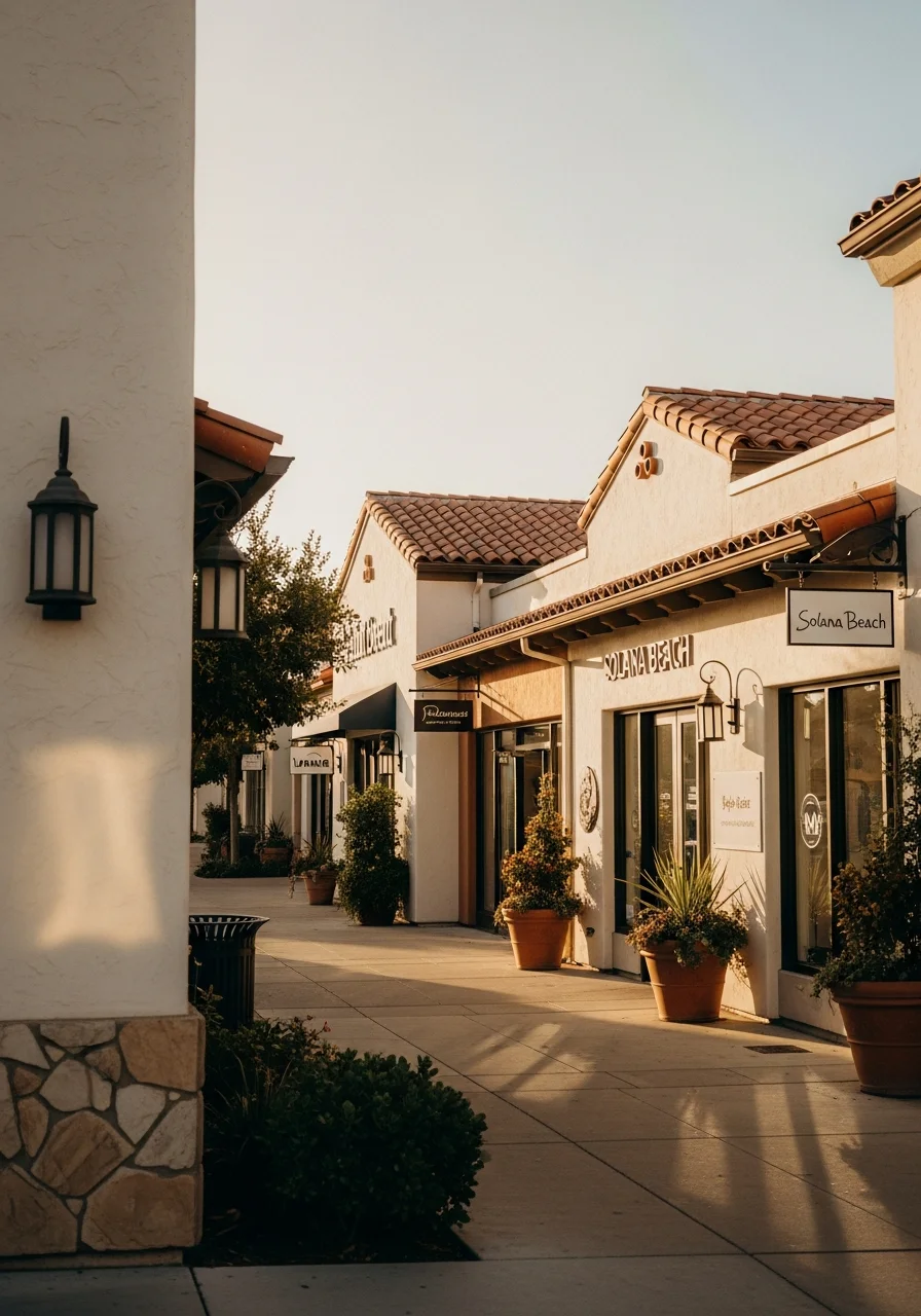 Solana Beach village center with local businesses and community-oriented storefronts.